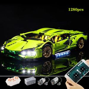 Blocks 1280PCS Technical 1:14 Green Sian Racing Sports Car Building Blocks Assemble Bricks Vehicle Toys Gift For Boy Kids