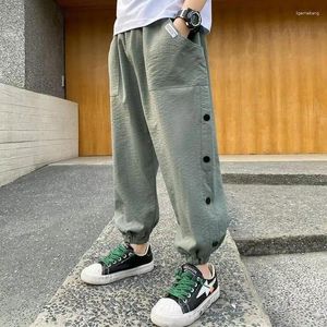 Spodnie dziecięce spodnie ładunkowe chłopcy swobodny hip hop wieloskładnikowy chłopiec ubrania dziecięce elastyczne talia streetwear letnia jedwab