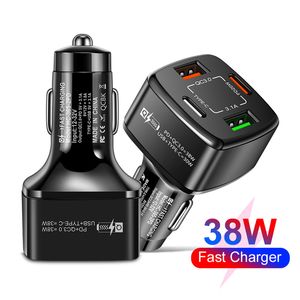 4-in-1 38W PD Car Charger Type C USB 12V Adapte Cigar Lighter Quick Charge Charging For iPhone 15 14 Plus 13 12 11 Xiaomi Samsung S24 S23 S22 Phone Cigarette Chargers