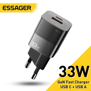 Essager Chargers 33W Adaptador de carga rápida GaN PD QC 3.0 USB C CARRAGEM PARA LAPTOP CARREGADOR rápido para iPhone 13 11 iPad Huawei Xiaomi Samsung