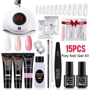 Gel Rosalind Poly Nail Gel Kit Nail Polish Fast Extension Gel med 36W Nail Lamp Top Bas Coat Semi Permanent Set Nail Tool 15ml