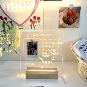 Frames New Arrival USB Acrylic Glowing Message Board Daily Moments Photo Memo with Wooden Frame Bracket Set Light Creative Stationery