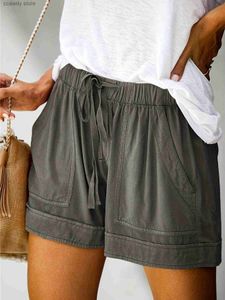 Shorts da donna Shorts casual femminile con tasche a colori solidi elastico in pizzo in pizzo sciolto grigio estivo H240424 37m0