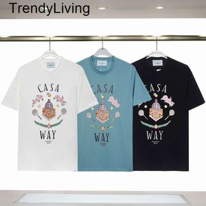 新しい24SSメンズデザイナーTシャツカサブランカスシャツ男レディートテシャツのプリント半袖夏のカサブランの男性ルーセットシャツ