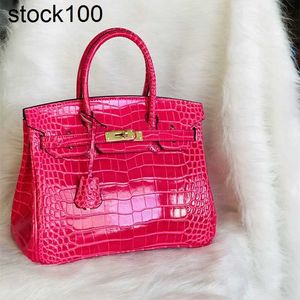 Platinum Handbag High Grade Crocodile Patterned Cowhide Bag Shiny Women's Fashionable One Shoulder Crossbody Handmade Genuine Leather