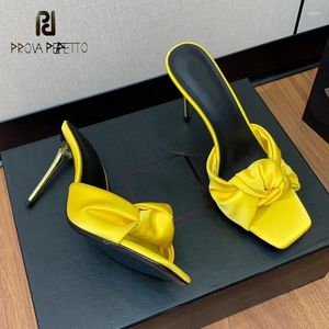 Slippers Runway T-Show Ladies Sexy High Heel Sleepper Sleepperse Real Silk Open Toe Slip On Cool Slides 2024 Summer Amazing Sapatos Mujer