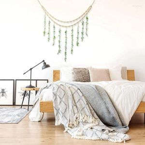 Decorative Figurines Artificial Leaves With Wooden Beads Wall Decor Boho Tassels Garland Hanging Ornament For Home Living Room Crafts