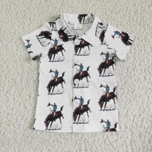 Hemden Sommer Kleinkinder Baby Junge weiß Cowboy Knopf Hemd Top Kinder Kleidung Kleidung Baumwolle Spandex Kinderboutique für Jungen