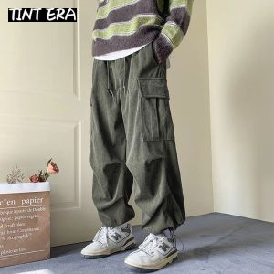 Pants TINT ERA Corduroy Cargo Vintage Pants For Men Streetwear Cargo Trousers Male Joggers Hip Hop Green Black Japanese Pocket Korean