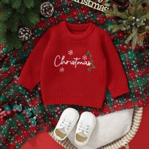 Tröjor mababy 6m3y jul nyfödd spädbarn småbarn baby flicka pojke tröja långärmad brev stickad pullover xmas kostymer