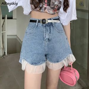 S-5XL Denim Shorts for Women Lace Design Summer Daily Korean Style Fashion All-match Sweet Casual Vintage Girlish 240418