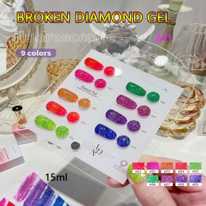 Zestawy Vendeni 9 kolory/zestaw fluorescencyjny brokat łamany diamentowy lakier do paznokci zanurzanie kolorowe żelowe żelowe żelowe żelowe żelowe lakier 15 ml 15 ml