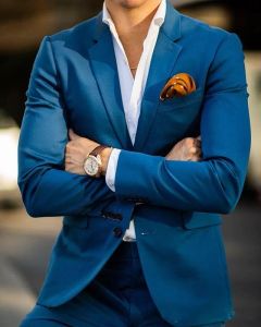 Костюмы на две части Ocean Blue Groom Wedding Suits для лучших мужчин Slim Fit Groom Высококачественные костюмы De Mariage Pour Hommes