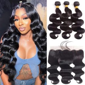 Closure Closure Body Wave Bundles With Frontal 13x4 Virgin Human Hair Weave 3 Bundles With HD Frontal Transparent