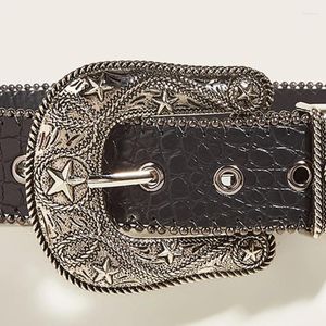 Belts Adjustable Buckle Belt Relief Star Pattern Cowgirl Cowboy