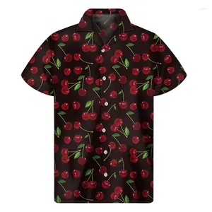 Camicie casual maschile da camicie da ciliegia camicia grafica da fragola per stampare 3d frutta hawaiano bottone estate manica corta sciolto sciolto aloha camicetta