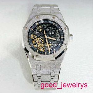 AP Business Wrist Watch Mens Royal Oak Series 15407BC Platinum Frost Gold Hollow out Watch Leisure Business Sports Double Pendulum Mechanical Watch
