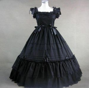 Vintorian gotyckie sukienki na bal maturalne czarne kwadratowe kulę długość podłogi Bow Warstwowe koronkowe sukienki wieczorowe Niestandardowe Halloween 6147079