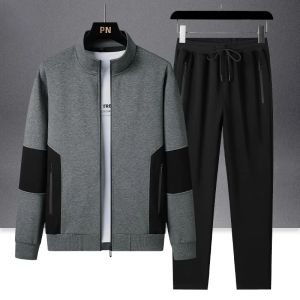 مجموعات Tracksuit Men 2 قطع مجموعة بالإضافة إلى حجم 6xl من النوع الثقيل + سروال Sweatpants Sportswear Zipper غير الرسمي للملابس الرياضية للرجال الجري الجري