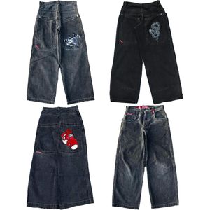 Herr jeans streetwear jnco y2k hip hop tecknad grafisk tryck vintage baggy svarta byxor