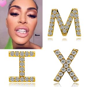 1pcs Braces Hip Hop Case Rock 26 Letters Rapper Single Gold Color Hot Crystal Teeth Cover Grills Clean Safety Tooth Cap