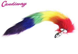 Rainbow Foxdog Tail Metal Furry Anal Plug Sexy Toys Butt Wtyczka BDSM Flirt Flirt Wtyczka dla kobiet Wild Cat Tail Dorosy Toy Stim Y1811086279632