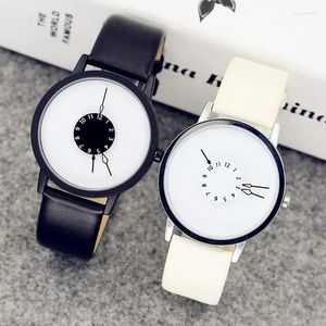 Wristwatches Couple Casual Quartz Watches Leather Band Strap Watch Analog Wrist For Women Men Sleek Creative Digital Dial Clock Relogio