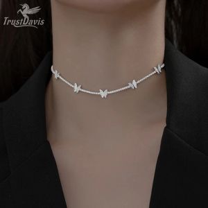 Necklaces TrustDavis Genuine 925 Sterling Silver Temperament Butterfly Dazzling CZ Clavicle Necklace For Women Wedding Fine Jewelry DA2327