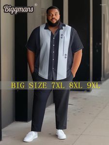 Tute da uomo Biggmans Biggmans Plus size Abbigliamento per business Stripe Sport Casual Blocco grafico a bowling Shirt Shirt Pants Set