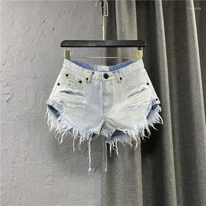 Jeans femininos Casual Cantura Alta Denim Shorts Mulheres Summer Pocket Tassel Hole Ripped Femme Femme calça