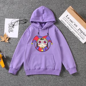 Sweatshirts 100% Cotton Terry Hoodie Children's Aesthetic Digital Circus Pomni Hoodies Kids Girl Boy Kawaii Cartoon Vintage Sweatshirts Tops