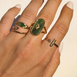 Cluster Rings Uworld Arrival Natural African Stone Ring Jewelry 18K Gold Plated Stainless Steel Oval Shell Punk Envio Gratis
