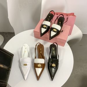 Designer märkesmynt pekade Slingback Sandals kattunge häl mode kvinnor lyxklänning sko vin glas häl retro stil skor storlek 35-40