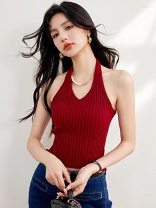 Women's Tanks Korean Camisole For Women Ribbed Slim Fit Crop Tops Y2k Summer Fashion Female Red Tank 2024