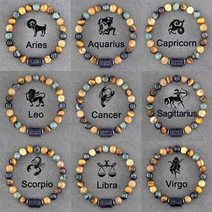 Pinchado 12 Bracelete de signo do zodíaco Homme Constelação Bangles Men Cancer Virgo Leo Libra Bracelete Mulheres Jóias de Presente de Amizade em Mão 240423