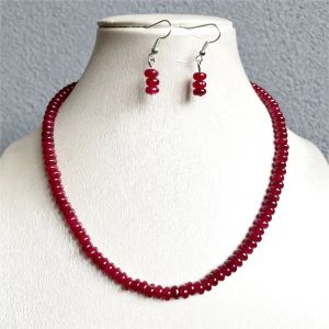 Halsband lyx 4*6mm ovala röda rubinhalsband örhängen set naturliga pärlor kvinnor varna föregångare sten