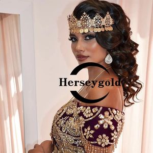 Lüks Altın Kaplama Saç Zinciri Metal Tassle Hairwear Napolyon Para Quinceanera Crown Etnik Müslüman Düğün Aksesuarları Bridl Hediye 240410