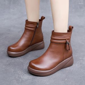 Boots Gktinoo 2024 Waterproof Women Snow Leather Leather Natural Wool Fur Platform Calkle for Winter Warm Shoes