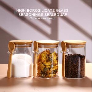 Garrafas de armazenamento Organizador selado de 500 ml com tampa e colheres Garrafa de doces Clear Spice frascos pequenos recipientes de alimentos para ferramenta de cozinha