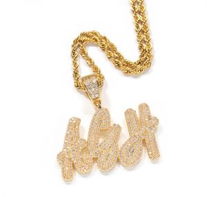 Newest AZ HIP HOP Custom Overlapping Grass Font Pendant Combination Words Name Pendant With Chain Necklaces Zirconia Jewelry5989947