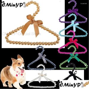 Dog Apparel 1/2/5Pcs Baby Coat Racks Pet Clothes Hanger Pearl Beads Bow Clothing Rack For Puppy Cat Kitten Cloth Wardrobe Accessorie Dhzag