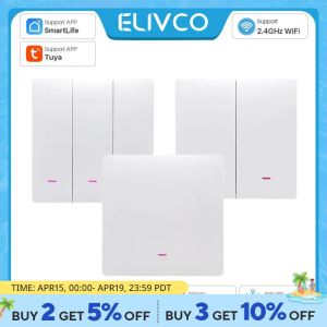 Control Tuya Smart Wifi Button Switch No Neutral Wire Required 1/2/3 Gang Wall Light Switch Smart Home Support Alexa Google Home Alice