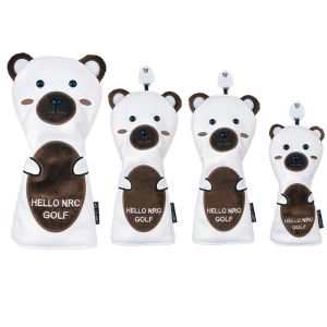 Products Golf Headcover for Driver Fairway Hybrid Blade Putter PU Leather Waterproof Soft Durable White Bear Golf Wood Cover Number Tag