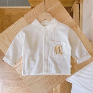 Shirts New Children Boy Shirt 06Years Toddler Kids Long Sleeve Turn Down Collar Embroidery Letter Casual Tee Outfits Autumn Clothes