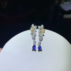 Серьги -грибки великолепные женщины Silver Blue Blue Sapphire 925 Saterling Jewelry Real Natural Gem Girst Guted Year Gist