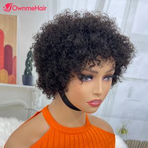 Wigs brasiliana corta corta ricci pieghe parrucca per capelli umani afro parrucche per donne nere pazzere tagliata per pixie capelli umani a macchina piena