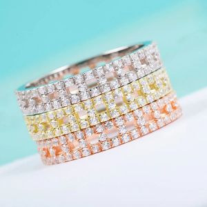 Rings High Quality 925 Sterling Silver T True Geometric Square Full Diamond Narrow Ring Fashion Original Brand Jewelry Party Gifts