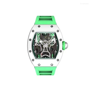 Relógios de pulso cronusart homens relógios automáticos tonneau mecânica watchwatch fibra de carbono luminous fluororberber tira 138 touro decorado com cristal