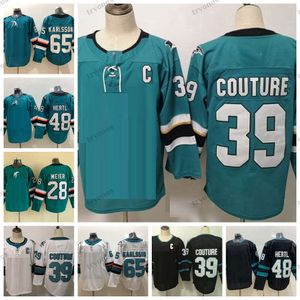 KOB 2022 Мужские хоккейные майки 39 Logan Couture 65 Эрик Карлссон 48 Tomas Hertl Teal Black 28 Timo Meier Jersey Men Men Stitched Рубашки S-xxxl c