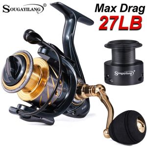 Tillbehör Sougayilang Fishing Reel 5BB 5.1/5.6: 1 Gear Ratio Spinnning Reel Max Drag 27lb med gratis spole för saltvattenfiske tackling